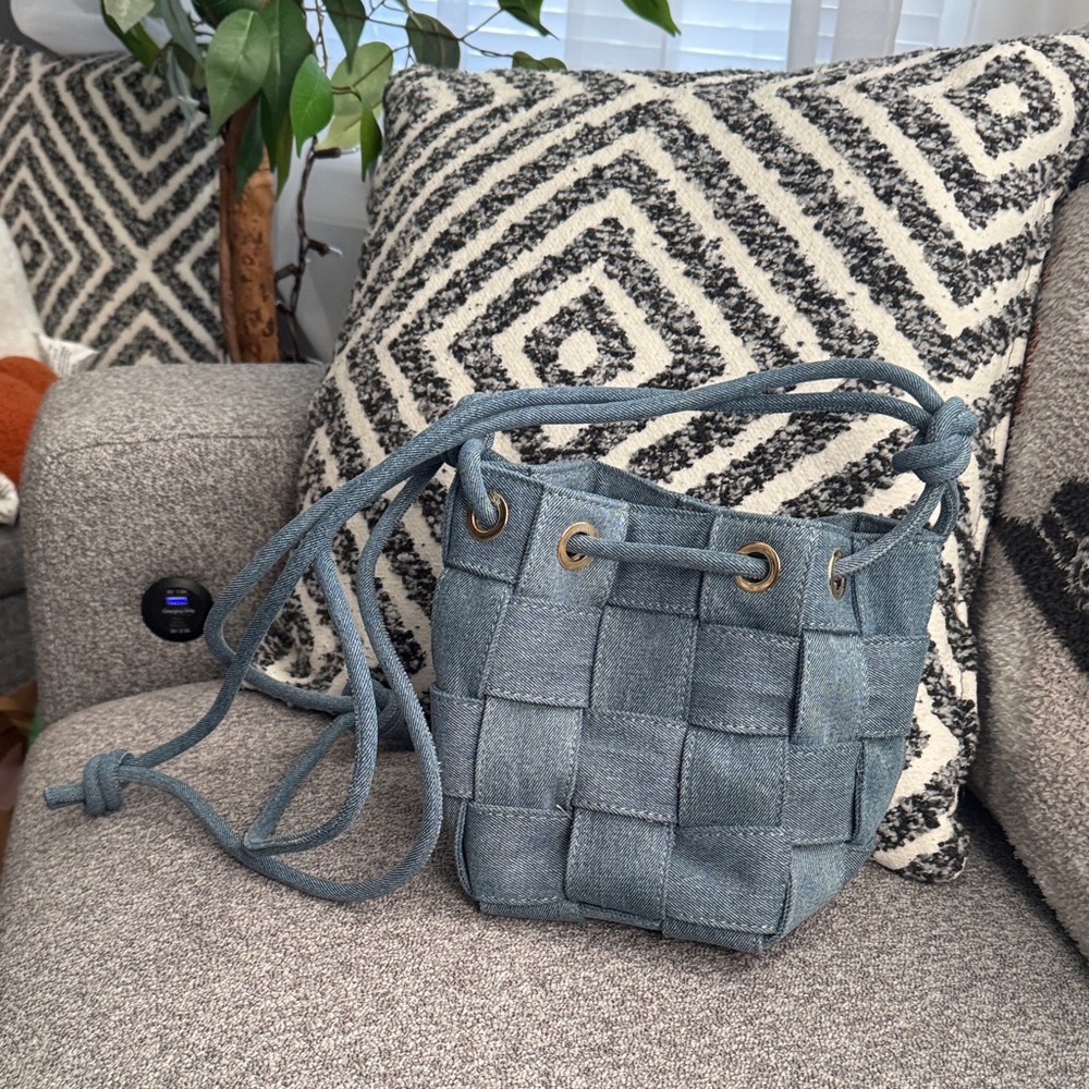 JustFab Blue Woven Shoulder Bag